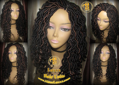 Black 1b 30 Goddess Faux Locs Wavy Curly Crochet 16 inch Short Medium Braid Wig Black Brown  Marley Dreds Braid Wig faux Loc Wig