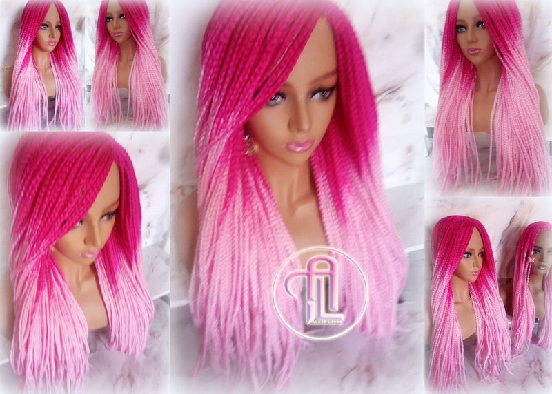 Light Pink Hot Cosmic Pink Mermaid Wig Box Braids braided Synthetic hair Lace Part Barbie Core Barbie Movie Barbie Hair wig Barbie Core