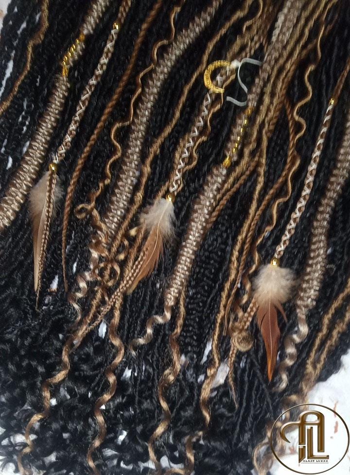 Black Warm Blonde  Dreadlocks Braids SE Set Kit Mixed Soft Crochet Boho Hair Full Head Curly Wavy Extensions Textured Natural Single Loop