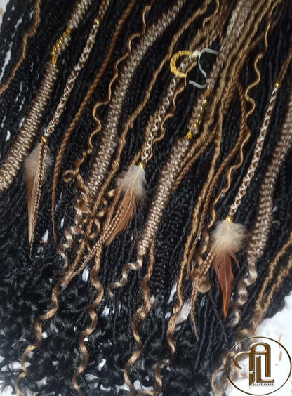 Black Warm Blonde  Dreadlocks Braids SE Set Kit Mixed Soft Crochet Boho Hair Full Head Curly Wavy Extensions Textured Natural Single Loop