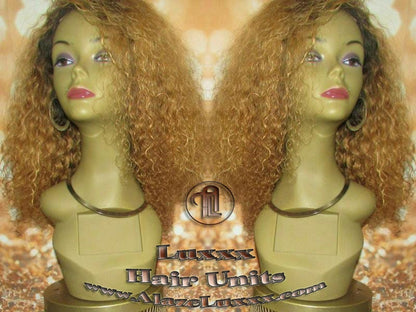 Dark Roots Ombre Honey Blonde 27 Short Curly Kinky Deep Wave Wig Virgin Hair Lace Closure Shoulder Length Balayage Baby Hairs