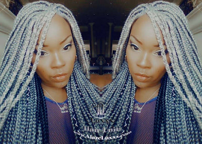 Box Braid 44 51 Wig Grey Gray Silver Lace Baby Hair Storm Long Medium Straight Glueless! Braid Lace Wig Pre Stretched Braiding Hair