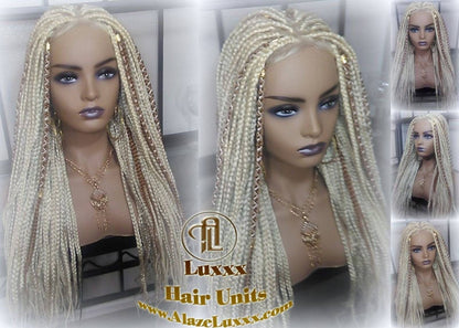 Blonde 613 27 Mix Box Braid Wig Ombre Balayage Honey Blonde Platinum Lace Baby Hair Unit Small Medium Straight Plaits! Braid Lace Wig