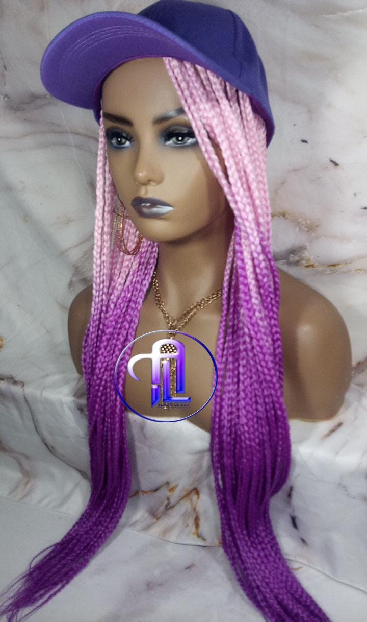 Pink Purple Ombre Box Braid Lavender Hat Wig Gym Hat Baseball Cap Braided Hair Hat Wig Cap Chemo Hat Alopecia Purple Braid Hair Hat Cap
