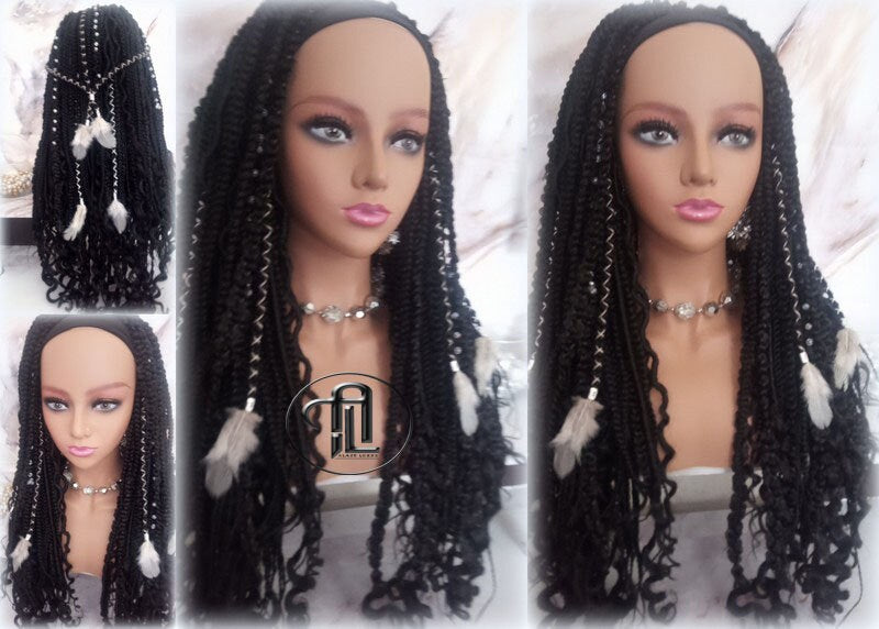 Black 1B Headband Wig Braids Dreads Mix Set Twist Soft Crochet Boho Dread Braid Set Bohemian extensions Goddess Faux Locs Partial Dreads Wig