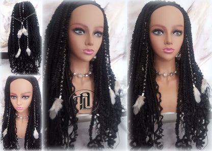 Black 1B Headband Wig Braids Dreads Mix Set Twist Soft Crochet Boho Dread Braid Set Bohemian extensions Goddess Faux Locs Partial Dreads Wig
