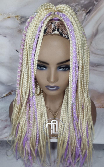 Headband Wig Blonde 613 Platinum Purple Lavendar Box Braids Gypsy Bohemian Boho Box Braids Long Straight Plaits Braided Wig Viking