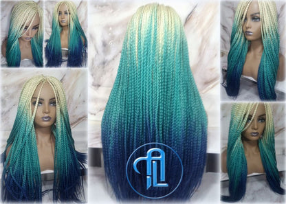 Box Braid Wig Creamy-White Blonde Lake Blue Royal Blue Braid Wig Long  Ombre Blonde Creamy Green Turquoise Blue Mermaid Hair Multi Color