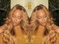 Honey Blonde Auburn 27/30 Dark Roots Ombre 24 In' Long  Custom Color Virgin Hair Unit Lace Front Celebrity Wigs Kim Khloe Kardashian Wig