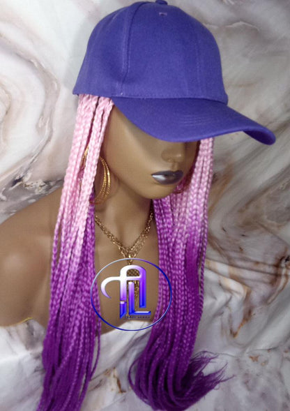Pink Purple Ombre Box Braid Lavender Hat Wig Gym Hat Baseball Cap Braided Hair Hat Wig Cap Chemo Hat Alopecia Purple Braid Hair Hat Cap