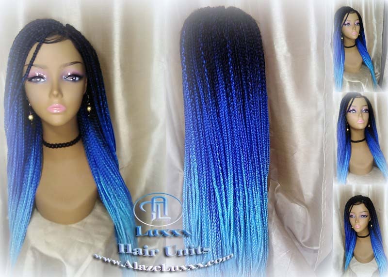 Box Braids Wig  Blue Ombre Straight long wig Small Medium royal sky baby blue Mermaid Hair Drag Queen Cosplay Wig Carnival Festival Hair