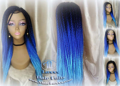 Box Braids Wig  Blue Ombre Straight long wig Small Medium royal sky baby blue Mermaid Hair Drag Queen Cosplay Wig Carnival Festival Hair