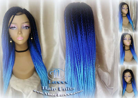 Box Braids Wig  Blue Ombre Straight long wig Small Medium royal sky baby blue Mermaid Hair Drag Queen Cosplay Wig Carnival Festival Hair