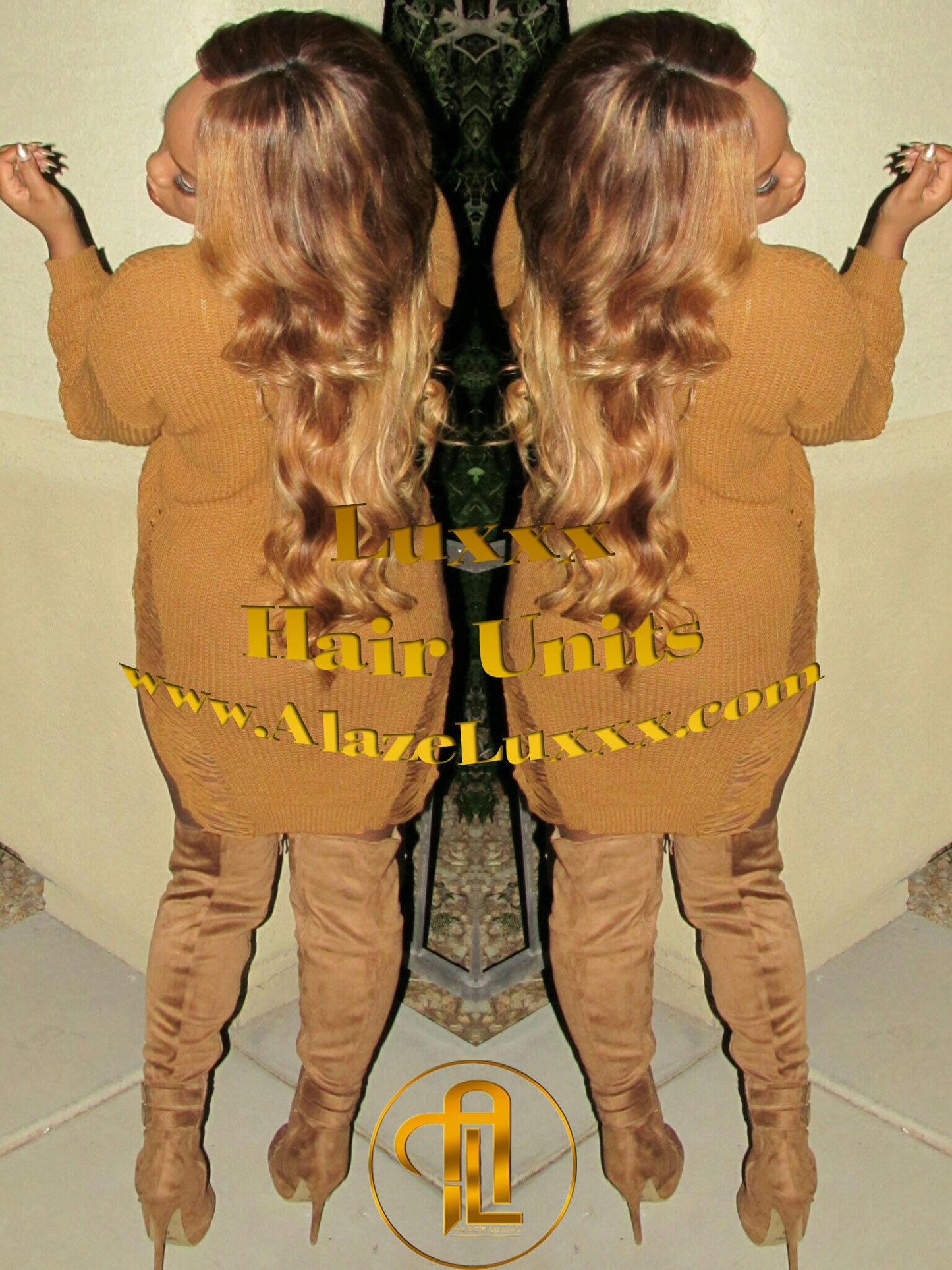 Honey Blonde Auburn 27/30 Dark Roots Ombre 24 In' Long  Custom Color Virgin Hair Unit Lace Front Celebrity Wigs Kim Khloe Kardashian Wig