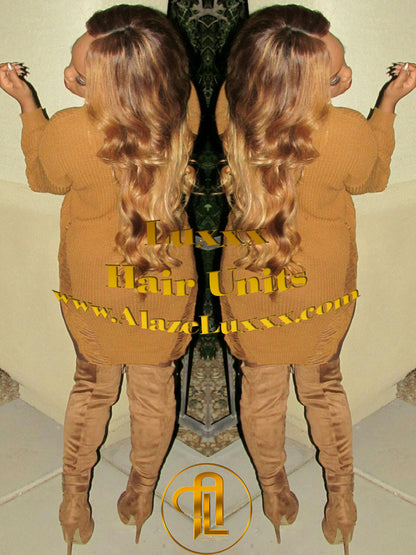 Honey Blonde Auburn 27/30 Dark Roots Ombre 24 In' Long  Custom Color Virgin Hair Unit Lace Front Celebrity Wigs Kim Khloe Kardashian Wig