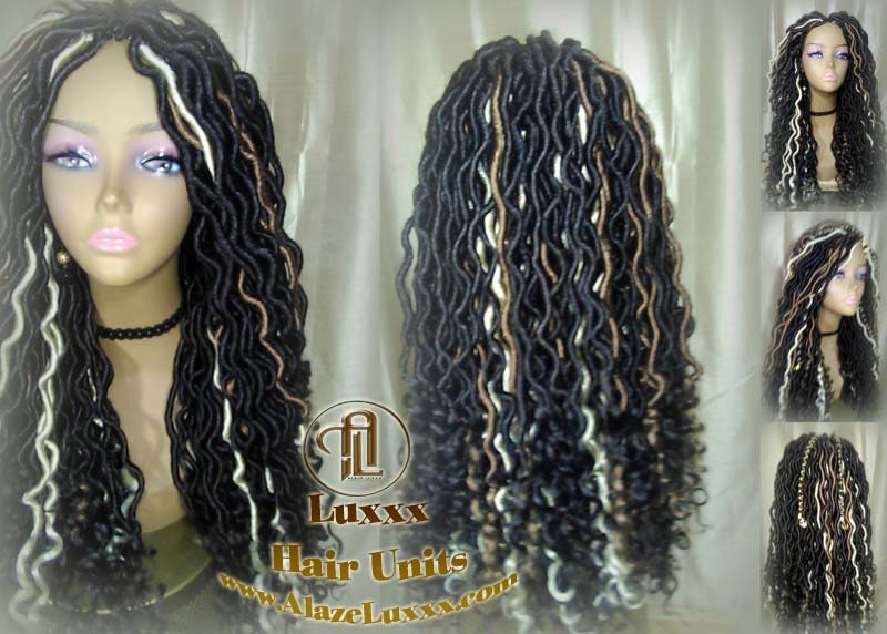 Gypsy Bohemian Boho Long Wavy Goddess Faux Locs Honey Platinum Blonde 613 27 Black Dread DE SE Dred Lock Braided Wigs Festival Hair Distress