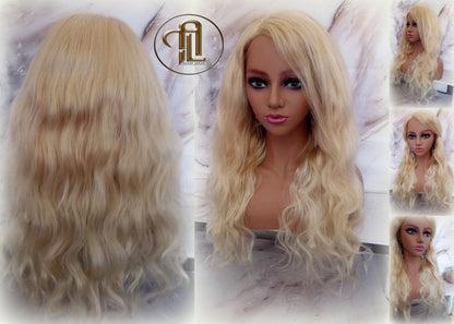 Blonde 613 Virgin Hair Wig Lace Closure Short 22 In Wavy Loose Body Wave Lace Front Curly Human Hair Blonde Wig