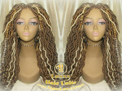 Wavy Goddess Faux Locs Blonde Honey 27 Hair Gypsy Bohemian Boho Dread Loc 613 27 DE SE Dred Lock Crochet Braided Wigs Carnival Festival Hair