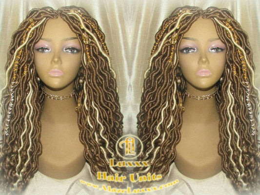 Wavy Goddess Faux Locs Blonde Honey 27 Hair Gypsy Bohemian Boho Dread Loc 613 27 DE SE Dred Lock Crochet Braided Wigs Carnival Festival Hair