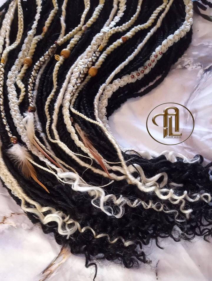 Hippy Bohemian Black 613 Blonde  Dreadlocks Braids SE Set Kit Mixed Soft Crochet Boho Hair Full Head Curly Wavy Extensions Textured Single