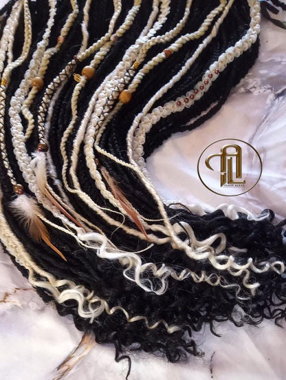 Hippy Bohemian Black 613 Blonde  Dreadlocks Braids SE Set Kit Mixed Soft Crochet Boho Hair Full Head Curly Wavy Extensions Textured Single