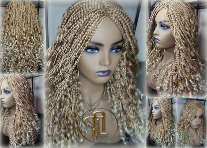14 in Box Braid Boho Short Curly Wig Blonde 27 613 Mix Ombre Balayage Honey Blonde Platinum Wig for Black White Women Alopecia Ready to Ship