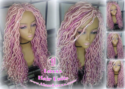 Pink Dreadlock Mermaid Wig Goddess Faux locs braided Synthetic hair Hot Pink Light Pink wig pink extensions stage hair gypsy Boho