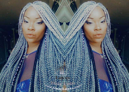 Box Braid 44 51 Wig Grey Gray Silver Lace Baby Hair Storm Long Medium Straight Glueless! Braid Lace Wig Pre Stretched Braiding Hair