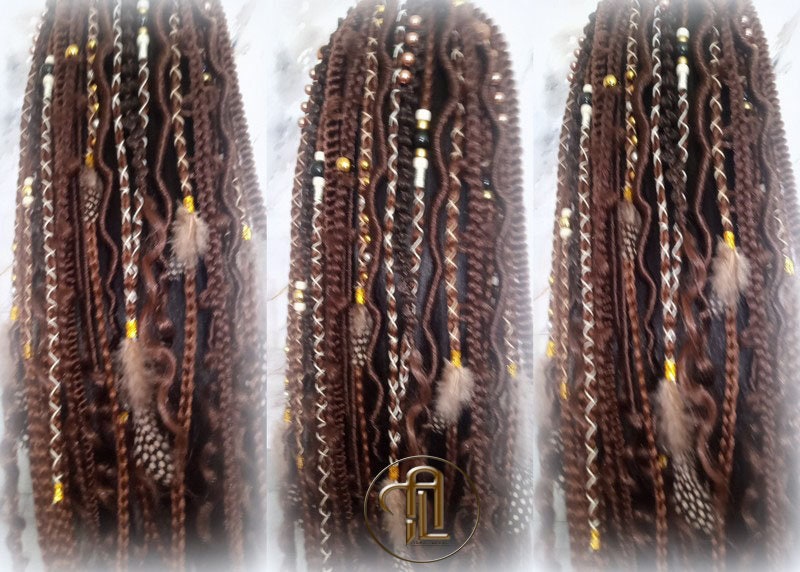 Brown Braids Extension on Hairband Hair Tie, Goddess Dreadlocks On Elastic Band Synthetic Dreads Ponytail Boho Hair Falls Renaissance