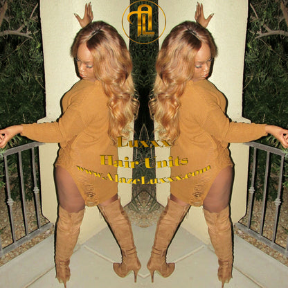 Custom Order 4 Bundle add Ear to  Ear Lace Frontal Honey Blonde Auburn 27/30 Dark Roots Ombre 24 In' Long  Custom Color