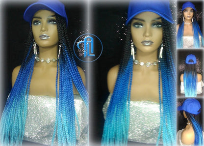 Box Braid Hat Blue Ombre Wig  Gym Hat Baseball Cap  Braided Hat Wig Women’s Hair Summer Hat Winter Hat Hair Cap Wig Hat Chemo Hat Alopecia