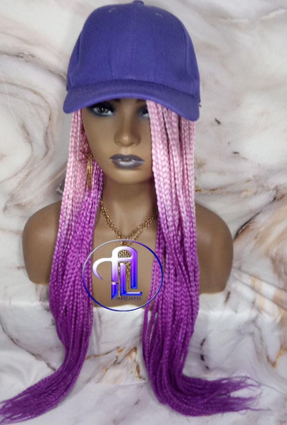 Pink Purple Ombre Box Braid Lavender Hat Wig Gym Hat Baseball Cap Braided Hair Hat Wig Cap Chemo Hat Alopecia Purple Braid Hair Hat Cap