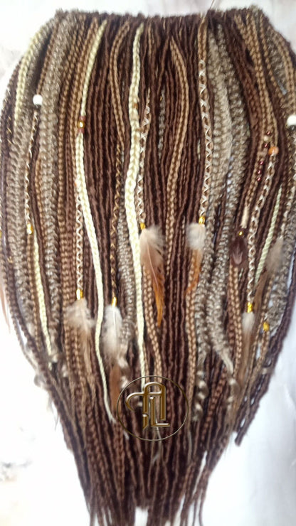 Brown Blonde Set Soft boho Bohemian dreadlocks textured braids wavy dreads  SE Full set Curls dreads and Braids Dragon Braids