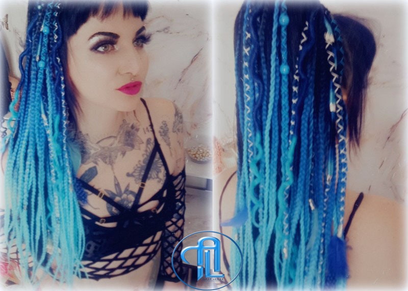 Blue Rave Ponytail Anime Cosplay, Birthday party, Galaxy, Cosmic, Cyber girl, Night princess, Unicorn, Fairy, Elf Style