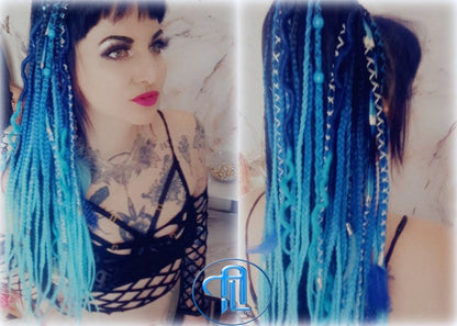 Blue Rave Ponytail Anime Cosplay, Birthday party, Galaxy, Cosmic, Cyber girl, Night princess, Unicorn, Fairy, Elf Style