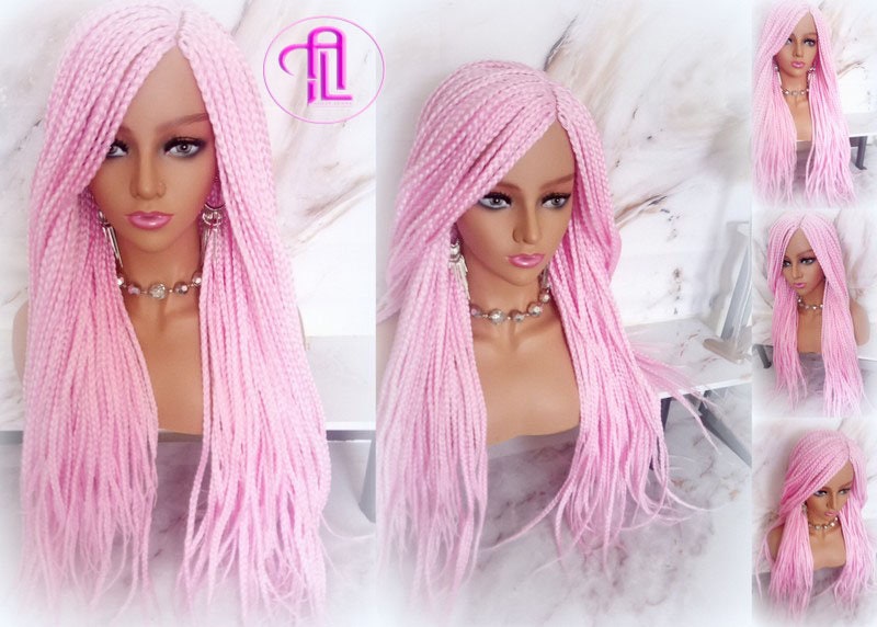 Light Pink Mermaid Princess Wig Box Braids Pastel  Lace Part Wig Light Pink wig extensions stage hair SAME DAY SHIPPING - Ready to Ship