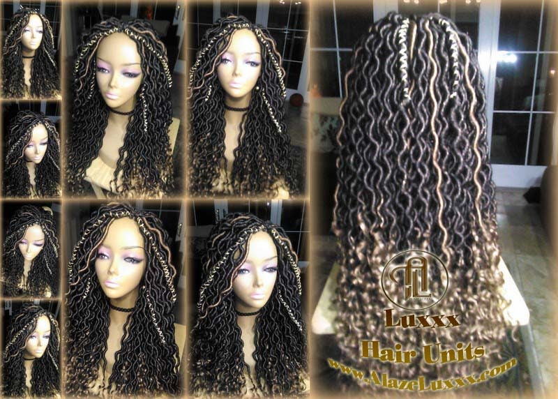 Black Blonde Goddess Faux Loc Wig  Long Wavy Blonde Tips Ends 27  Hair Bohemian Boho Gypsy Distressed Dread DE SE Dred Lock Braided Wigs