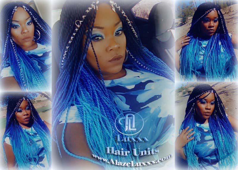 Senegalese Twist Braid Wig Blue Ombre Small Long Micro Braids Royal Baby Sky Blue  Unicorn Mermaid Wig Sale Alopecia Blue Braids