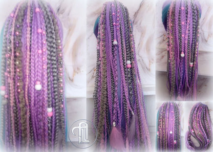 Ponytail Hair Fall Extensions Purple Pink Grey Elements Accents Feathers synthetic box braids hair scrunchie clip in Clip on Braids