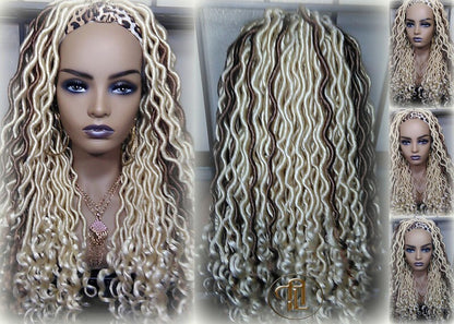 Headband Wig Blonde 613  27 Platinum Honey Blonde Goddess Faux Loc Gypsy Bohemian Boho Wig Blonde Wavy Waterfall Hair Crochet Braided Wig