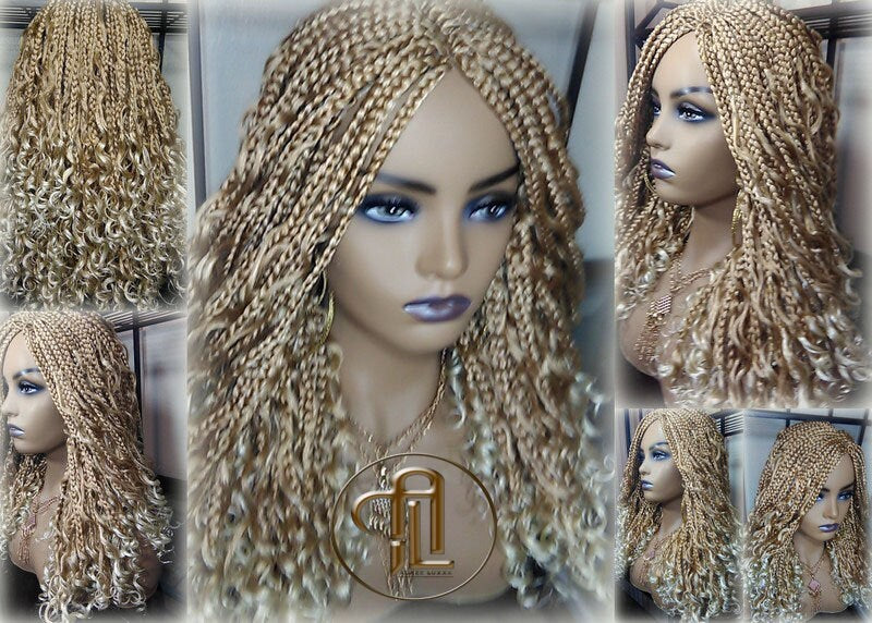 Box Braid Goddess Boho Short Curly Wig Blonde 27 613 Mix Ombre Balayage Honey Blonde Platinum