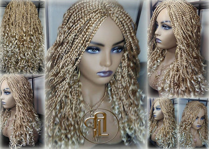 Box Braid Goddess Boho Short Curly Wig Blonde 27 613 Mix Ombre Balayage Honey Blonde Platinum