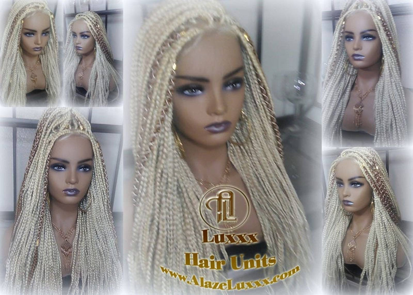Blonde 613 27 Mix Box Braid Wig Ombre Balayage Honey Blonde Platinum Lace Baby Hair Unit Small Medium Straight Plaits! Braid Lace Wig