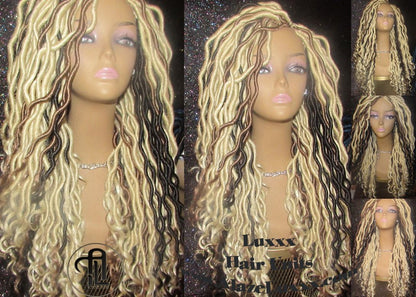 Platinum Blonde Gypsy Bohemian Boho Goddess Faux Dread Locs Wig Unit! Blonde #613 #27 Wavy NEW Marley Dred  Lock Wig Crochet Messy Hair Wig
