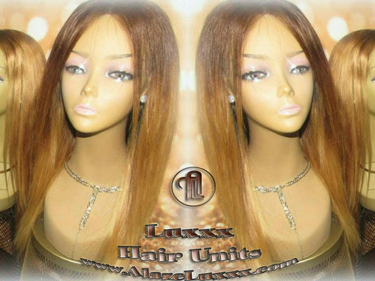 Virgin Hair Unit Wig Brown Blonde Ombre Straight Honey Hair Highlights Balayage Closure Blonde Wig 27 613 platinum dark roots Wig Stylist