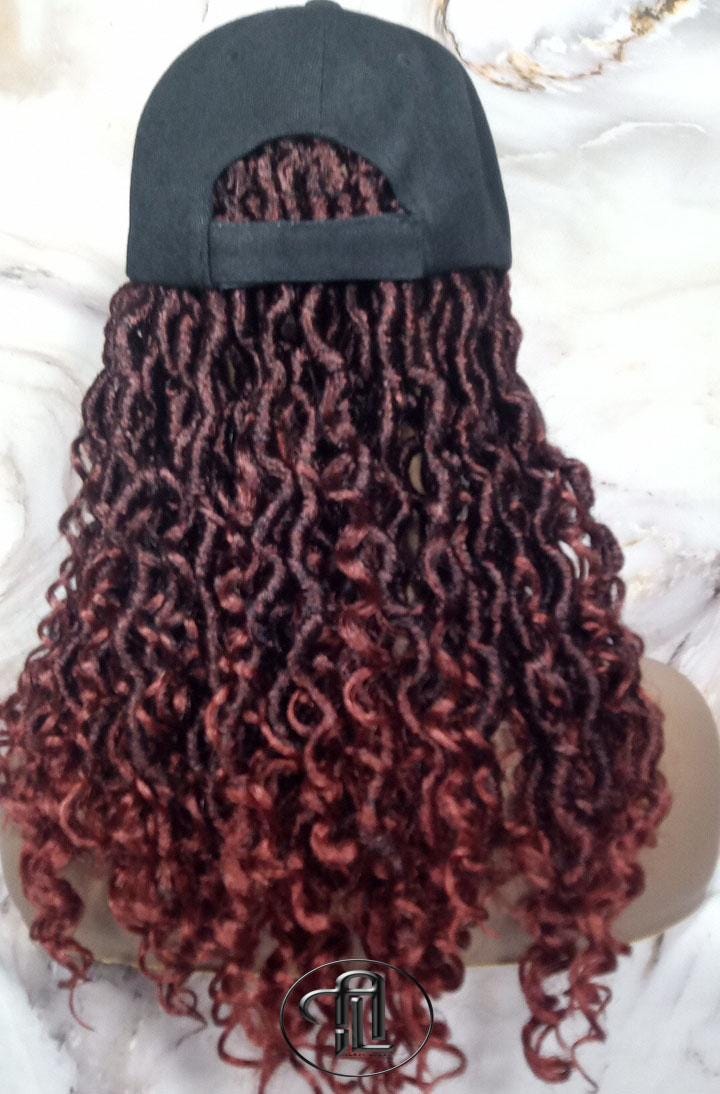 Goddess Locs Braid Wig Hat Baseball Cap 350 Ombre Mermaid Boho curly bohemian Gradient Hair Short Curly 14 16 in Hat Wig Gym Braided Hat Wig