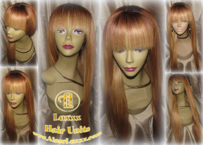 Chian Chinese Bang Wig Virgin Hair Honey Blonde Ombre Straight Hair Highlights Balayage Closure Blonde Wig 27 613 platinum dark roots