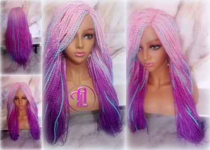 Ombre Pink Purple Blue 24 Inch Long Soft Senegalese Twist Ombre Braids Hair Synthetic Braiding Hair Extension Unicorn