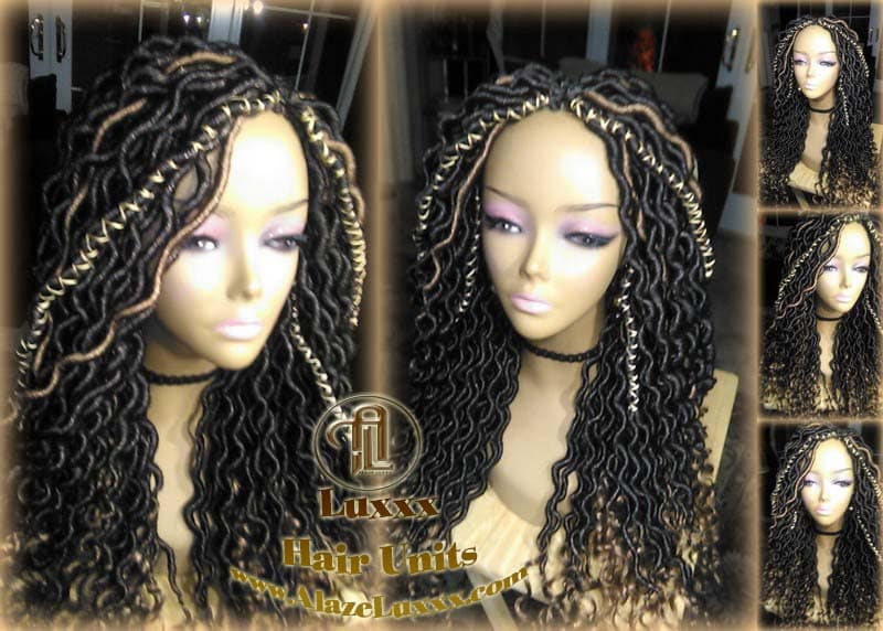 Black Blonde Goddess Faux Loc Wig  Long Wavy Blonde Tips Ends 27  Hair Bohemian Boho Gypsy Distressed Dread DE SE Dred Lock Braided Wigs