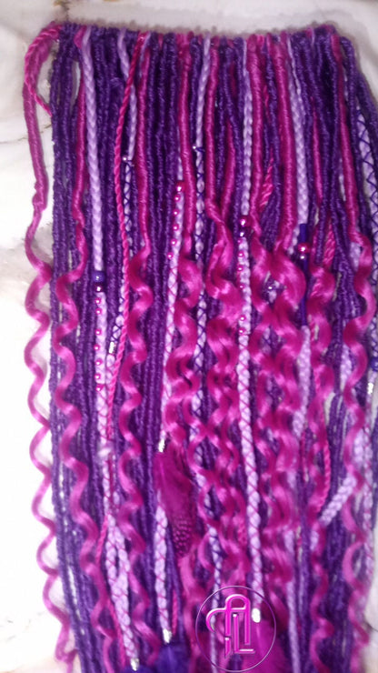 Wavy Pink Purple Single Ended SE Set Straight Soft Crochet Boho Dread Braid Extensions Textured Hair Dread Curly Pink Dreads Synthetic